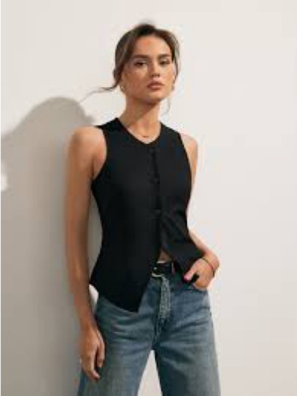 Commense Black Button-Front Top